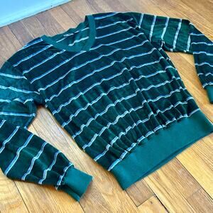 Vintage Women’s XL Green Striped Velour  Long Sleeve Sweater by Landmark